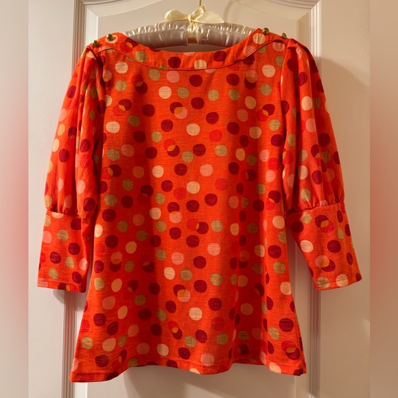 new directions Tops - New Directions Orange With Colorful Polka Dot Blouse